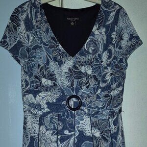 Perceptions Petite Knee Length Fit & Flare Cap Sleeve Dress Blue White Size 14P